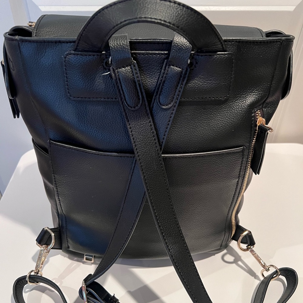 Black Leather Backpack Tote - Picture 3 of 6